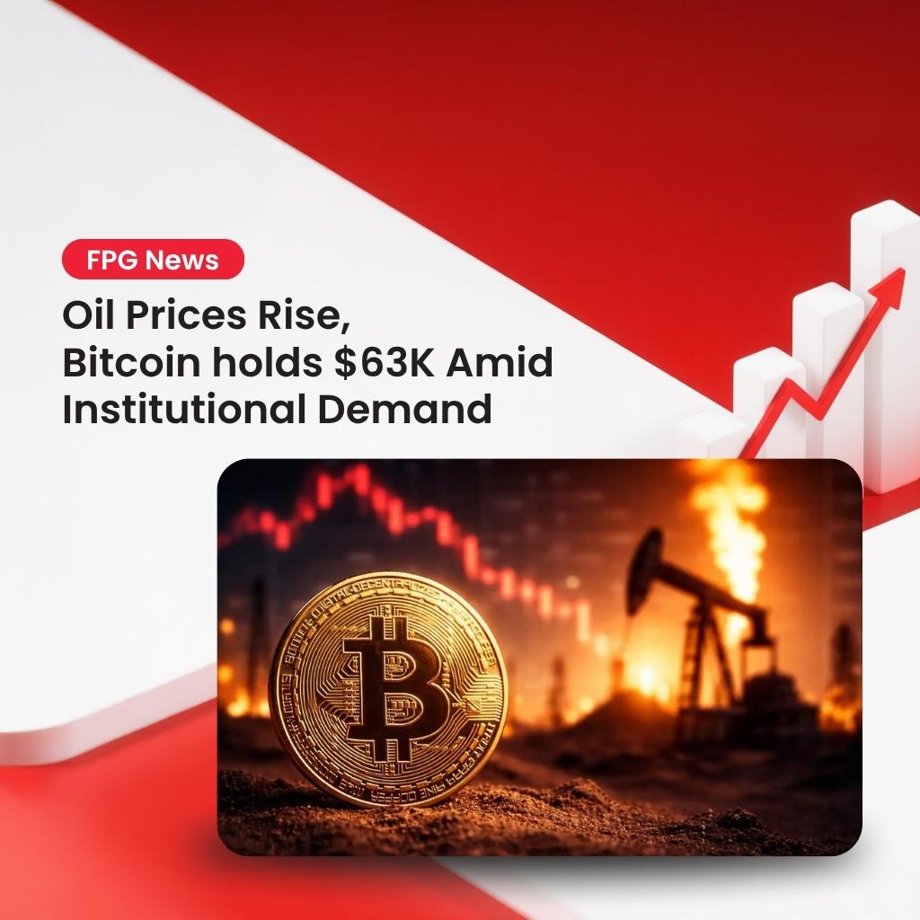 Oil Prices Rise, Bitcoin holds $63K Amid Institutional Demand