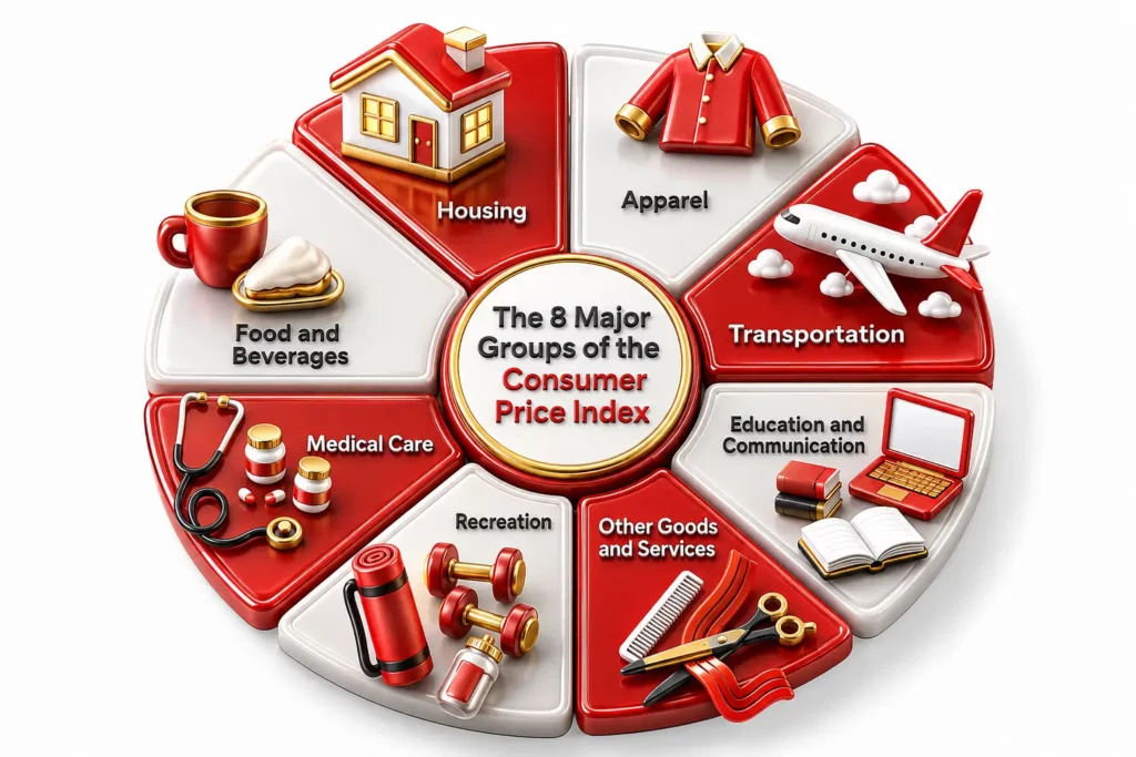 Decoding inflation: The Consumer Price Index (CPI) tracks price changes across these 8 major spending categories. Understanding these components helps make sense of overall economic trends and purchasing power.