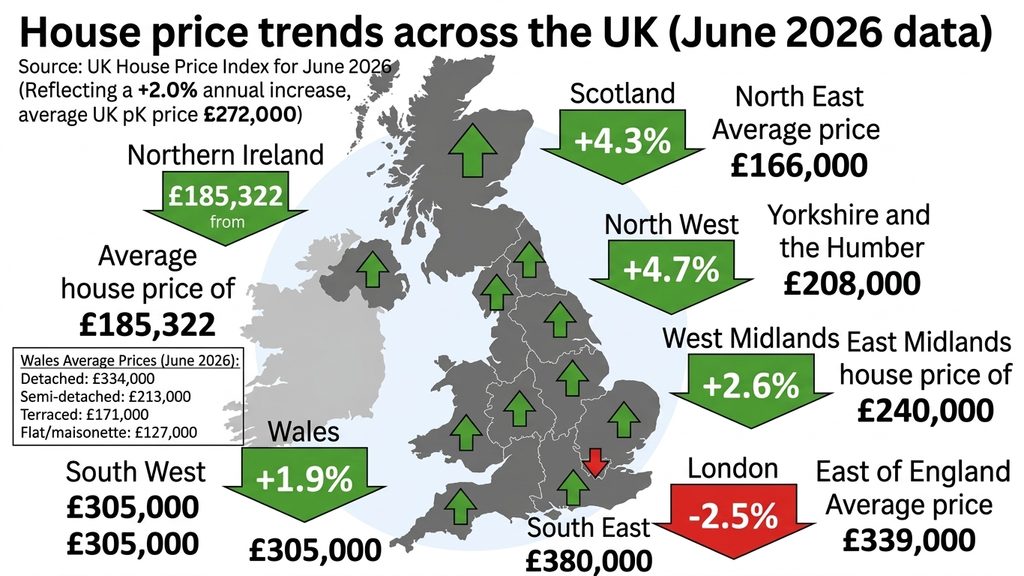 Average UK house prices increased by a modest 2.0% over the past 12 months